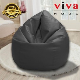 Viva Houz Indigo Bean Bag/Sofa/Chair, PU Leather, XXL Size (Black)