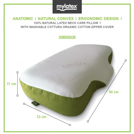 Mylatex Anatomic Pillow 100% Natural Latex Designed For Neck & Shoulder Support Organic Cotton Zipper Cover