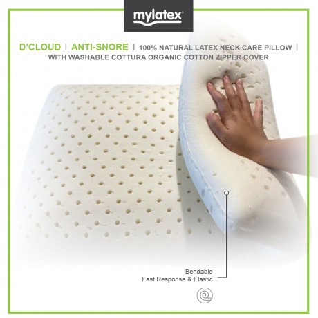 Mylatex D'cloud Pillow 100% Natural Latex Designed For Anti Snore Organic Cotton Zipper Washable Cover