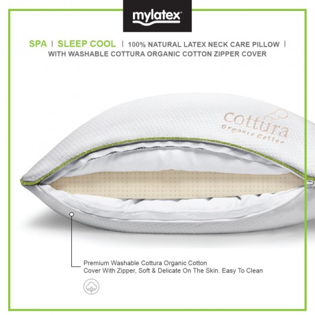 Mylatex SPA Pillow 100% Natural Designed For Cool Sleep Organic Cotton Washable Zipper Cover