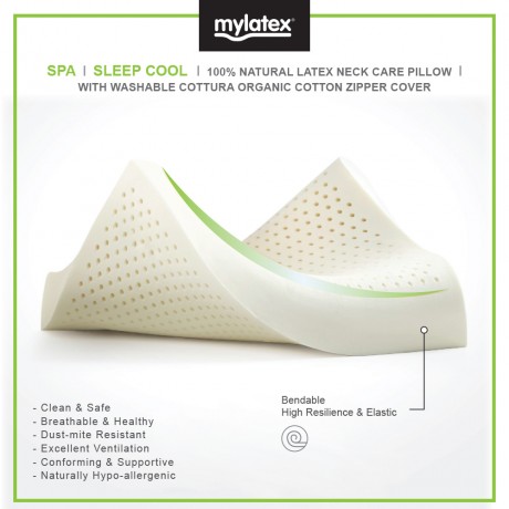 Mylatex SPA Pillow 100% Natural Designed For Cool Sleep Organic Cotton Washable Zipper Cover