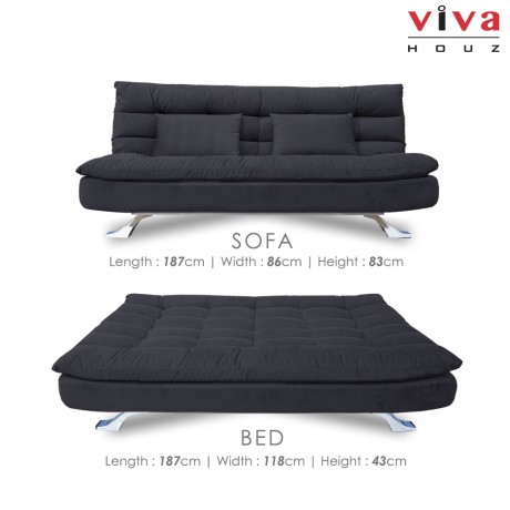 Viva Houz Helena 3 Seater Sofa Bed / Sofa, Full Fabric Removable Cover (Dark Grey)
