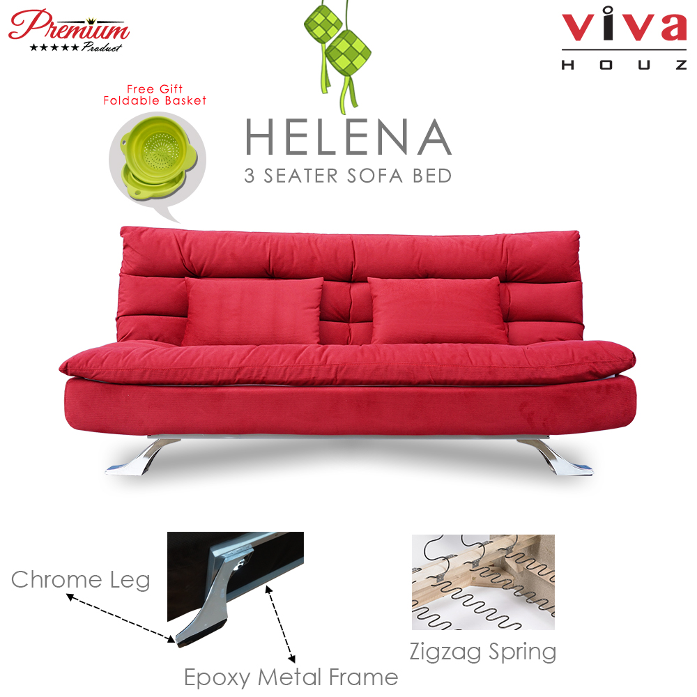 RAYA HOT SELLING : Viva Houz Helena 3 Seater Sofa Bed / Sofa, Full Fabric Removable Cover (Maroon) RAYA HOT SELLING : Viva Houz Helena 3 Seater Sofa Bed / Sofa, Full Fabric Removable Cover (Maroon)