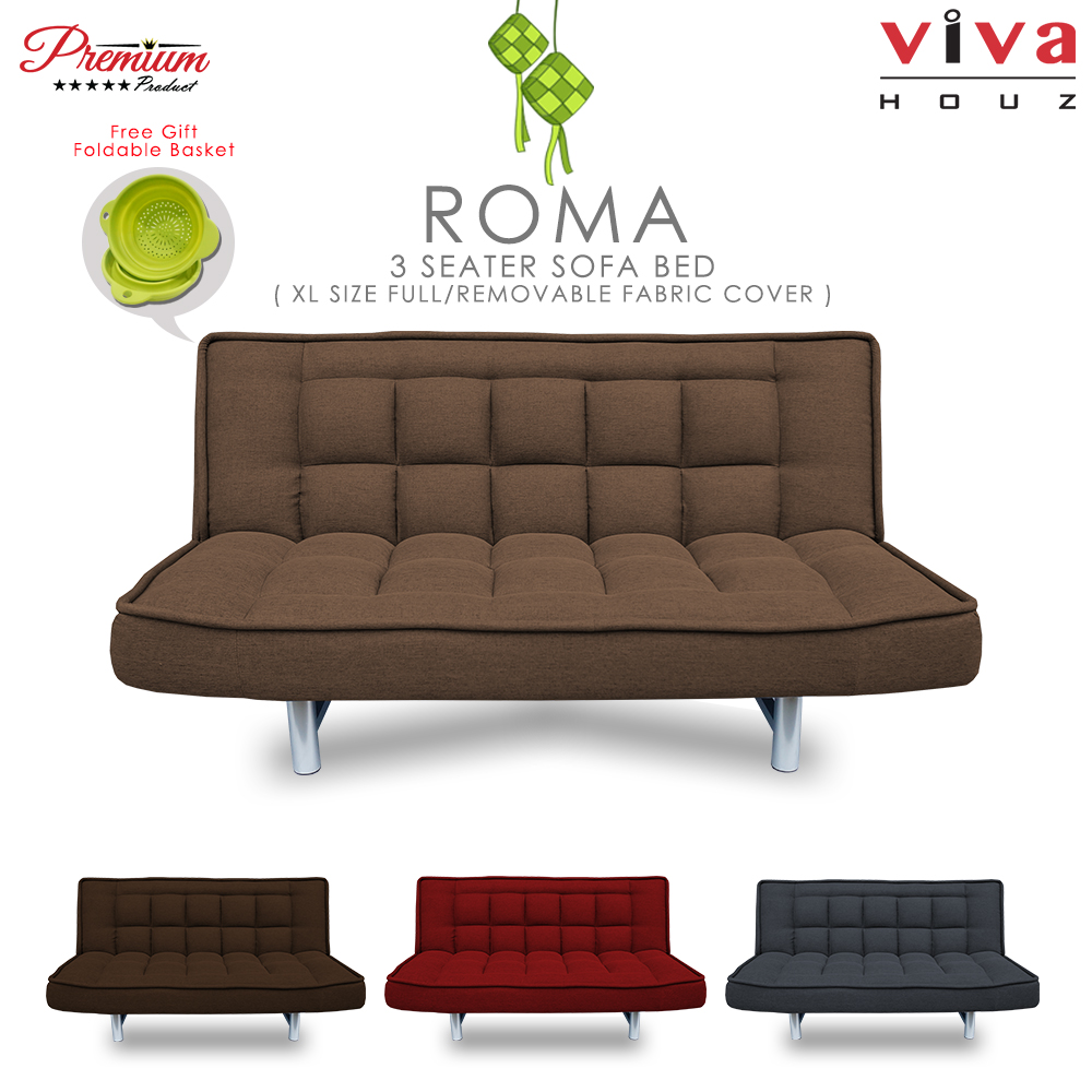 RAYA HOT SELLING : Viva Houz ROMA 3 Seater Sofa Bed, Sofa, Bed, Full Fabric With Removable Cover (Light Brown) RAYA HOT SELLING : Viva Houz ROMA 3 Seater Sofa Bed, Sofa, Bed, Full Fabric With Removable Cover (Light Brown)