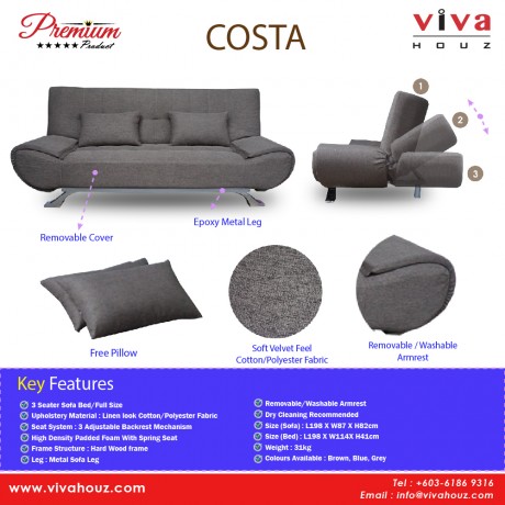 Viva Houz COSTA 3 Seater Sofa Bed, Sofa, Bed  (Brown)