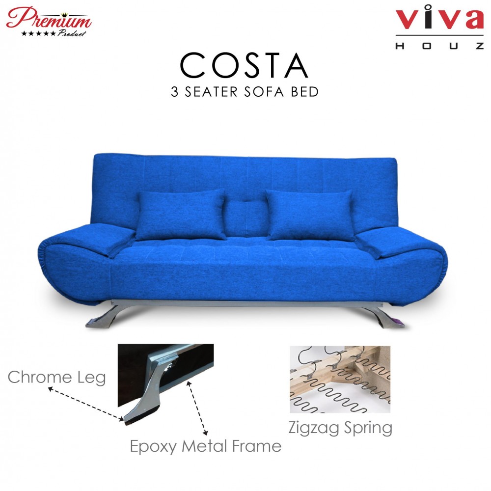 Viva Houz COSTA 3 Seater Sofa Bed, Sofa, Bed (Blue)
