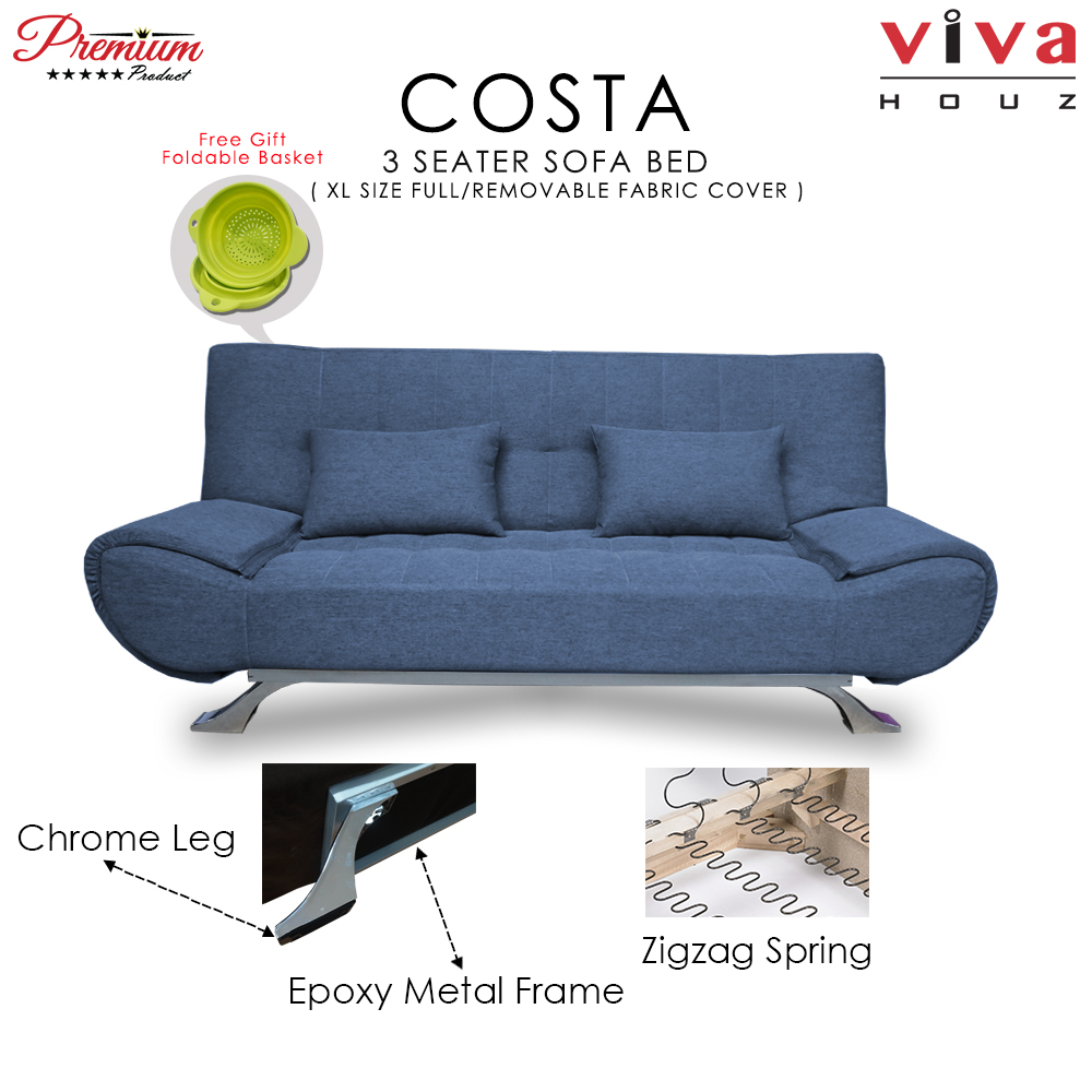 RAYA HOT SELLING : Viva Houz COSTA 3 Seater Sofa Bed, Sofa, Bed, Full Fabric With Removable Cover (Blue) RAYA HOT SELLING : Viva Houz COSTA 3 Seater Sofa Bed, Sofa, Bed, Full Fabric With Removable Cover (Blue)