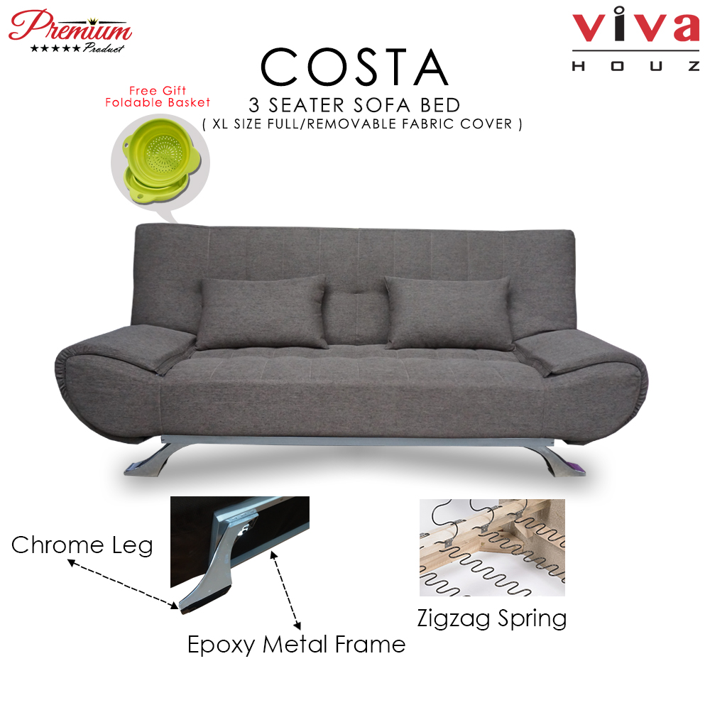 Viva Houz COSTA 3 Seater Sofa Bed, Sofa, Bed, Full Fabric With Removable Cover (Brown) Viva Houz COSTA 3 Seater Sofa Bed, Sofa, Bed, Full Fabric With Removable Cover (Brown)
