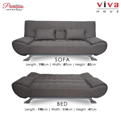 Viva Houz COSTA 3 Seater Sofa Bed, Sofa, Bed (Grey)