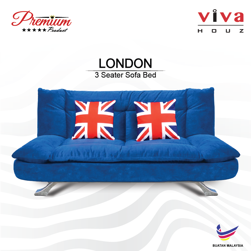 Viva Houz London Premium Quality Sofa Bed 3 Seater Sofa Blue Made In Malaysia Viva Houz London Premium Quality Sofa Bed 3 Seater Sofa Blue Made In Malaysia
