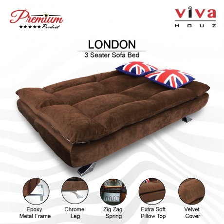 Viva Houz London Premium Quality Sofa Bed  3 Seater Sofa Dark Brown Made In Malaysia 