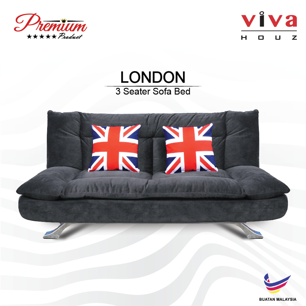 Viva Houz London Premium Quality Sofa Bed  3 Seater Sofa Grey Made In Malaysia 