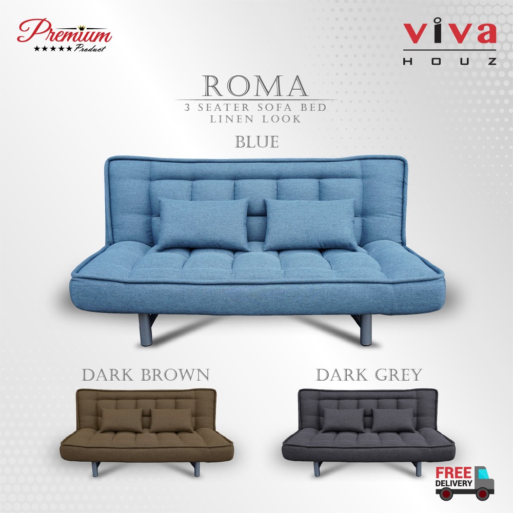 Viva Houz ROMA 3 Seater Sofa Bed, Sofa, Bed, Linen Look Full Fabric With Removable Cover (Classics Blue) Viva Houz ROMA 3 Seater Sofa Bed, Sofa, Bed, Linen Look Full Fabric With Removable Cover (Classics Blue)