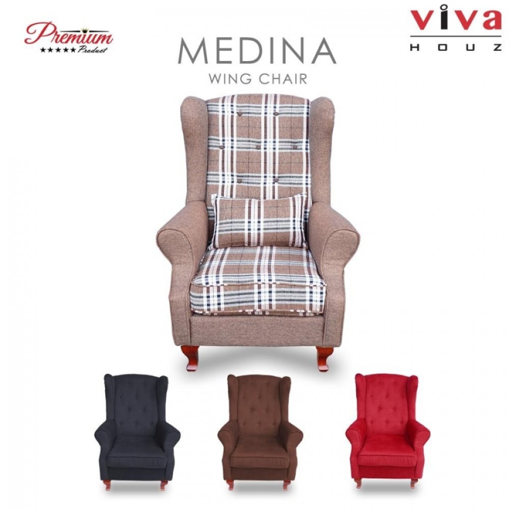 Viva Houz Medina Wing Chair / Sofa / Arm Chair Full Fabric Removable Seat Cover (Checkered Pattern In Brown) Viva Houz Medina Wing Chair / Sofa / Arm Chair Full Fabric Removable Seat Cover (Checkered Pattern In Brown)