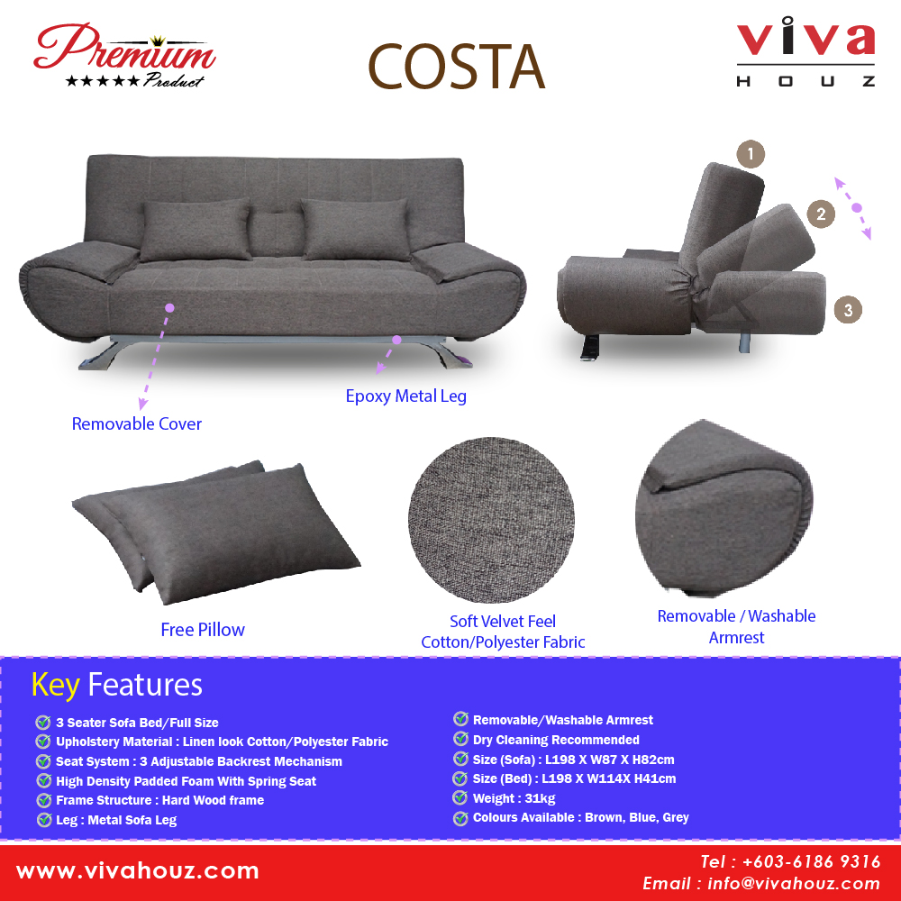 Viva Houz ROMA 3 Seater Sofa Bed, Sofa, Bed, Full Fabric With Removable Cover